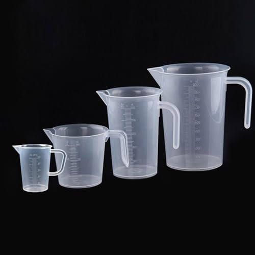 4 Pack Messbecher Set 100ML 250ML 500ML 1000ML Messbecher Plastik with Handle for Detergent, Kitchen, Laboratory, Car Care Fine Scale Food Safe Transparent…