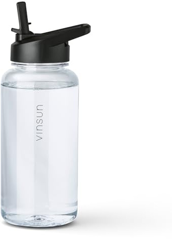VINSUN Sportflasche 1L mit Strohhalm Deckel - Tritan, BPA frei, auslaufsicher - Trinkflasche transparent - Leichte Wasserflasche für Sport, Outdoor, Schule, Fahrrad, Gym