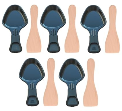 SOS Accessoire Lot de 5 coupelles à raclette et 5 pelles en bois pour Poêlon, spatule raclette Raclette, gril, Wok AS306001, AS306003 TEFAL