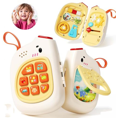 Bambebe Montessori Busy Board ab 1 2 3 Jahre, Baby Handy Musikspielzeug ab 6 9 12 Monate, Interaktives Activity Board, Spielzeughandy Baby TelefonGeschenk für Mädchen und Jungen(Englische Version)