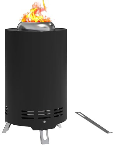 Outsunny Smokeless Fire Pit, 16 x 16 cm Stainless Steel Portable Wood Burning Firepit with Poker, Wood or Pellet Fuelled Tabletop Fire Pit for Garden Camping Bonfire Party, Black
