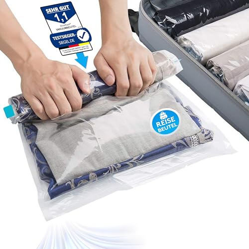 SilverRack vakuumpåsar set resor [10 stycken] i 2 storlekar (5 x medium 5 x large) – resevakuumpåse för kläder för rullning – vakuumklädpåse – klänningar, vakuumpåse