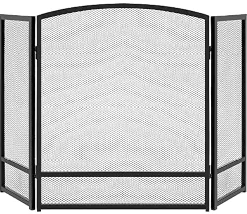 Pare-étincelles pour cheminée Pare-feu en maille d'acier simple à 3 panneaux 47,5 x 27,25 pouces, grille de protection contre les étincelles for la décoration de la maison du salon Pare-étincelles