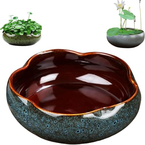 Lotus Schüssel Pflanzer, Runde Lotus Blume Schüssel, Klare Wasser Lilie Schüssel, Pflanzen im Wasser drinnen, für Blume Succulent Hydroponic Pflanze Fisch Home Decor Ohne Halterung (Blau(6,29in))
