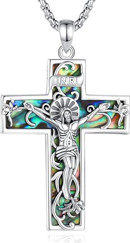 CELESTIA Crocifisso Collana Uomo Donna Argento 925 Madreperla Collana con Ciondolo Croce - Gioielli Religiosi Regali Spirituali per Uomini Donne, Pasqua, Battesimo, Natale