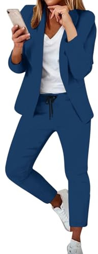 Damen Elegant 2 Teiler Sommer 2025 Hosenanzug Langarm Business Anzug Set Zweiteiler Einfarbig Blazer Hose Festlich Lange Hosenanzüges Sportlich Slimfit Streetwear Frauen Baumwolle Freizeitanzug