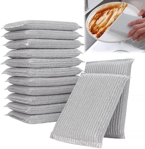 8 Pack Scourers Scouring Pads Sponge, Scouring Pads Washing Up NonStick, Non Scratch Scrubbing Metal Scourer, Reusable Kitchen Sponges and Bathroom Cleaning Sponge, Easy Grip Cleaning for Pots