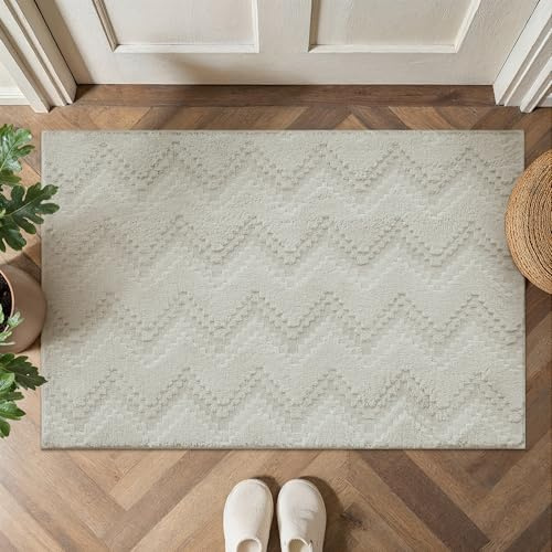 PureCozy Entrématta 60 x 90 cm beige halkfri liten matta barnrum kök sovrum tvättstuga kontor inomhus heminredning mattor långt hår mjuk matta