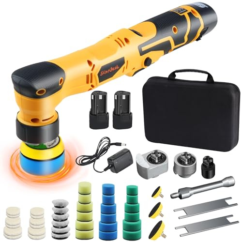 SHINEJACK Cordless Mini Car Polisher, 1 Inch 3 Inch Dual Action & Rotary Polishing Machine for Car Detailing, Waxing, Polishing, Scratch Removing Yellow