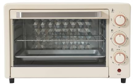 Back & Grill Ofen Mini Backofen 22 Liter Backraum, Camping Ofen Backofen mit Umluft inkl. Backblech und Grillrost, 60 Min Timer, 42 * 25 * 37cm (Weiß)