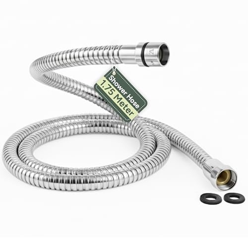 Zuvo 1.75m Flexible Stainless Steel Shower Hose – Anti-Kink, Leakproof Replacement Pipe with Brass Connectors – Universal G1/2” Fit for Handheld & Wall Showers – Long Chrome Hose for Bathroom Use