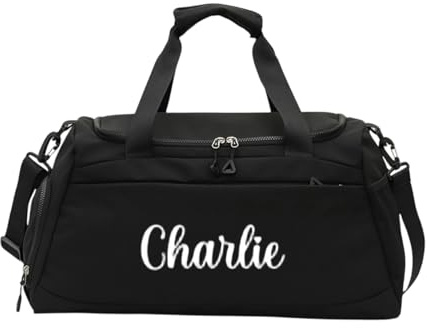 Personalisiertes Sporttasche Damen Herren mit Namen/Text-Stickerei, Reisetasche mit Schuhfach Zwei Belüftungslöchern und Nassfach, wasserdichte Weekender Bag, Gym Bag/Schwimmtasche