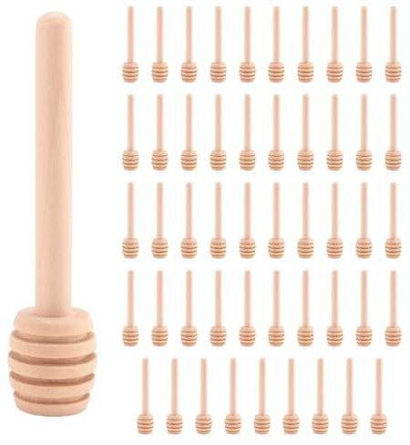 FEETER Pack of 50 Mini 3 Inch Wooden Ladle Sticks for Honey, Individually Wrapped, Server for Honey Jar Dispenser, Honey Drip, Wedding Party Favors