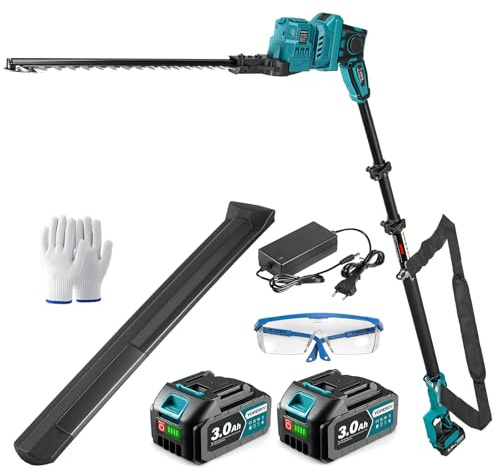 Yofidra Taille Haie Télescopique sans Fil 40cm, Taille-Haie Électrique avec Lame Acier, 2 Batteries 3.0Ah et Chargeur, Perche 2,4 m, Tête Orientable 180° Taille Haie Batterie pour Entretien Haies