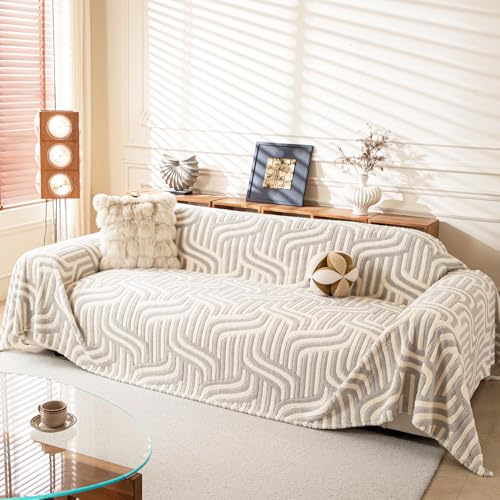 WEYOND Housse de Canapé Douce en Peluche, Couvre Canapé Antidérapant, Antitache et Lavable, Protection Canapé Universelle pour Canapé d’Angle et 2/3/4 Places (Gris Clair, 180 × 260 cm)