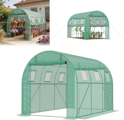 ACXIN Växthus 3 x 2 x 2 m, folieväxthus med galvaniserad stålram, 140 g/m² PE-gallerfolie, 6 fönster och 2 trädgårdsdörrar, vintersäker folietunnel för tomathus tomatväxthus