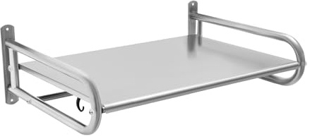 TUYQUEE Wall-Mounted Microwave Oven Rack, Microwave Shelf with 6 Hooks Under Shelf Heavy Duty Stainless Steel Rack for Kitchen Counter & Countertop, Space Saving Storage Shelving Unit (Silver)