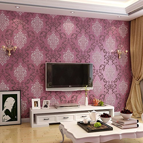 Ketian Style européen Luxe 3D Damas Pearl Poudre Rouleau de papier peint intissé pour salon Chambre à coucher Hô, violet/rouge, 0.53m (1.73' W) x 10m(32.8'L)=5.3m2 (57 sq.ft)