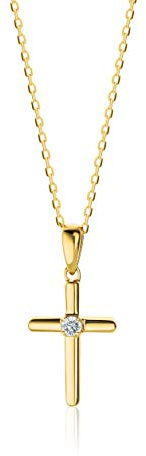 Orovi Kette Gold-9K (375)Gelbgold/Weißgold– Kreuz Kette, Halskette Damen, Kreuz Anhänger mit natürlichem Diamant, Kreuzkette, Hypoallergene Goldkette, Schmuck Damen, Gold Schmuck, mit edler Schmuckbox