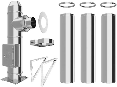 Conduit de cheminée en inox - Conduit isolé - Kit complet - Conduit double paroi - Distance au mur 50 mm (Ø 180 mm, longueur 4,2 m)