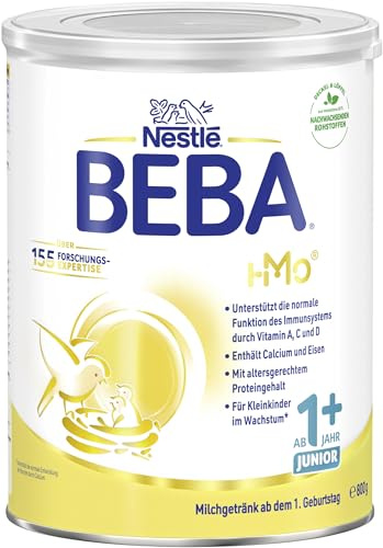 BEBA Junior 1+ Milchgetränk ab dem 1. Geburtstag, Babynahrung mit HMO 2'-FL, nur Laktose, ohne Palmöl, 1er Pack (1 x 800g)
