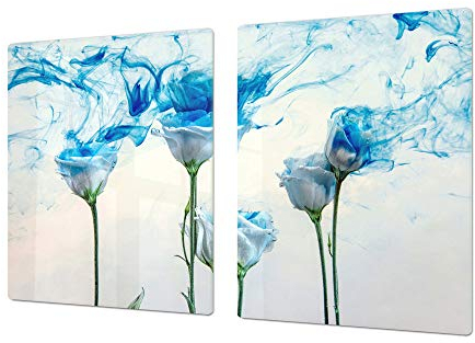 Salvaencimera Extra-Grande de vidrio templado - Conjunto de tablas para picar - Cubre Vitro Gigante – UNA PIEZA (80 x 52 cm) o DOS PIEZAS (40 x 52 cm) Serie de Flores DD06B