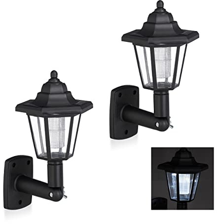 Relaxdays Set de Dos farolas solares LED, Lámparas de Exterior, Ahorra energía, Impermeable, Negro