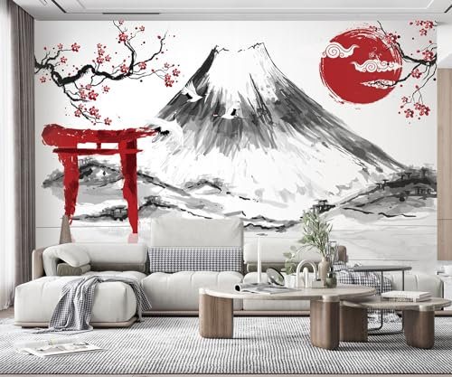Papel Pintado Pared 3D Resumen En Y Negro Japonés Mt Fuji Plum Crane Mural Papel Pintado Infantil Papel Tapiz Fotomurales Decorativos Pared Wallpaper,350x256cm