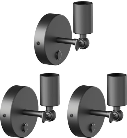 ledscom.de 3x Wandleuchte FETRO, Schalter, schwarz matt, rund, 1x E27 max. 60W