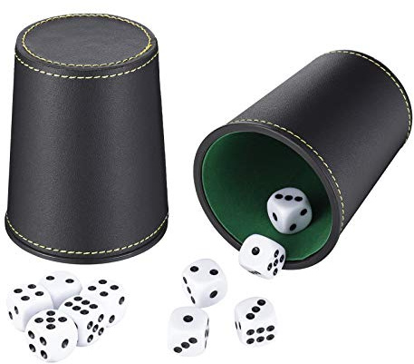 Xinstroe 2 Pack Leather Dice Cup Set, Leatherette Dice Cup Shaker with 10 Dot Dices for for Playing Games Party Toy Gifts