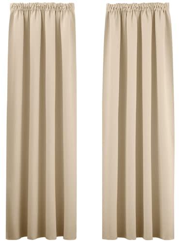 PONY DANCE Thermovorhang gegen Kälte Wohnzimmer Gardinen mit Kräuselband 2er Set H 260 x B 140 cm Verdunklungsgardine für Schienensystem Vorhang Blickdicht, Biscotti Beige