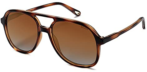 SOJOS Sonnenbrille Herren Damen Retro, Vintage Polarisiert Verspiegelt Groß Eckig 70er Jahre Rechteckig Unisex UV400 Schutz Brille SJ2174, Braun Schildpatt/Braun