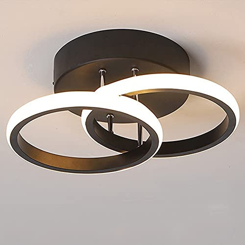 Modern Ceiling Light LED 22W Warm White Light 3000K Black | 2 Ring Ceiling Light fixture LED for Hallway Office Bedroom Kitchen Living Room Bedroom Entryway Corridor Stair Dining Room