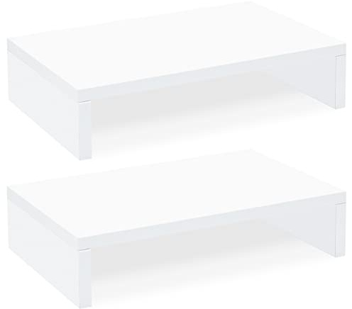 TEAMIX White Monitor Stand Riser - 2 Pack, Wood 2 Tier Adjustable Dual Monitor Riser for Laptop/PC Computer Stand for Desk