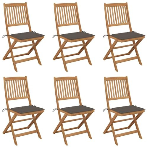 vidaXL 6X Akazienholz Massiv Gartenstuhl Klappbar mit Kissen Klappstuhl Stühle Stuhl Balkon Terrasse Gartenmöbel Gartenstühle Holzstuhl