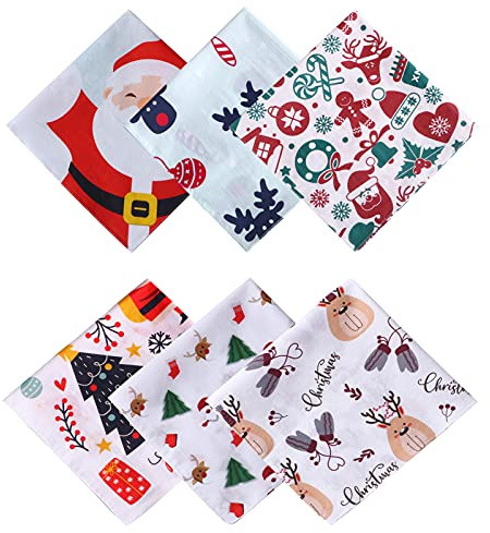 HOULIFE Fazzoletti natalizi – Fazzoletti da donna, 100% 60S, in cotone pettinato, con Babbo Natale, 3/6 pezzi, 40 x 40 cm, Just Say Ho&Merry Xmas, Medium