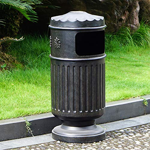 Pattumiera All'aperto Cash Outdoor Canna Cast di Alluminio Pannello da Incasso in Alluminio Immondizia Can Single Outdoor Metal Scad Bidone con Pannello Decorativo, 10,5 galloni Cestino