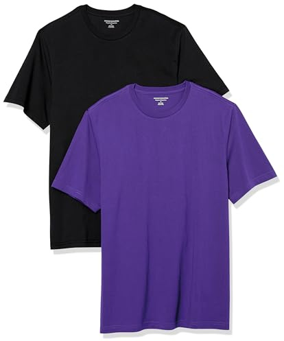 Amazon Essentials Men's T-Shirt Regular-Fit Short-Sleeve Crewneck, Pack of 2, Black/Dark Purple, Medium