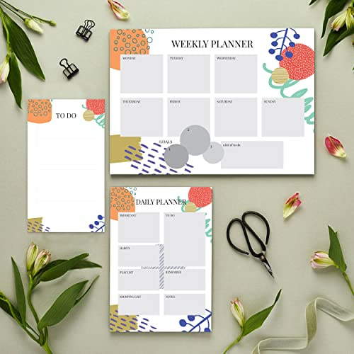 colortouch Wochenplaner Block (50 Blatt) - Ohne Festes Datum, Schreibtischkalender mit ToDo Liste und Tagesplaner, Weekly Planer Undatiert - Wochenkalender, Colorful World Serie - 3 teile Planer