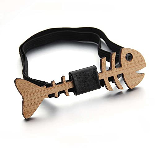 GIVBRO Pajarita de madera con forma de espina de pescado, accesorios para hombre, fiesta, disfraces, mercería vintage, Solo corbatín, 10*3.2cm