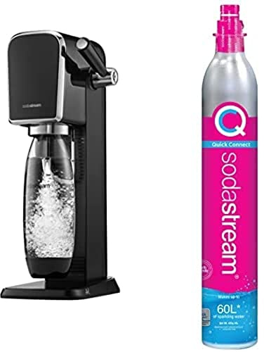 SodaStream Art Sparkling Water Maker, Sparkling Water Machine & 1L Fizzy Water Bottle, Retro Drinks Maker w. BPA-Free Water Bottle & 2x 60L SodaStream Gas Cylinders for Home Carbonated Water - Black