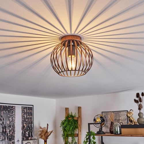 HOFSTEIN Deckenleuchte Oravi, Deckenlampe aus Metall in Kupfer/Schwarz, Leuchte im Industrial/Retro/Vintage-Design, Lichteffekt durch Gitter-Optik, Ø 20 cm, E27, Wohnzimmer, Esszimmer, Schlafzimmer