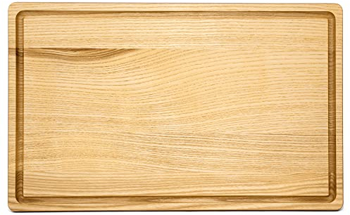 Großes Schneidebrett mit Saftrille aus Kernesche - 40 x 25 x 2 cm - XXL Tranchierbrett - Holzbrett für die Küche - Geschenk für Grillfans