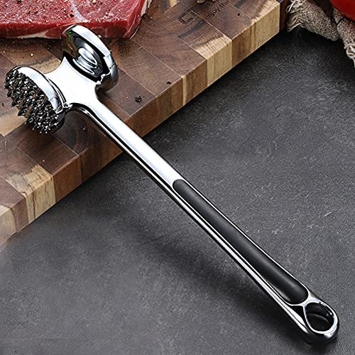 Meat Mallet Tenderizer,Steak Beef Chicken Hammer,Heavy Duty Meat Tenderizer Tool, Kitchen Double Use Metal Meat Mallet Tenderizer with Hanging Hole,for Garlic Press and Potato Masher-Good Grips