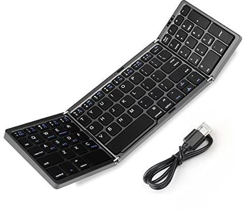 HMHAMA Clavier Bluetooth Magnétique Pliant Ultra-Mince Économie d'Energie Mini Format de Poche BT 5.1 Clavier Sans Fil avec Pavé Numérique pour iOS/Android/Windows/PC/Tablette