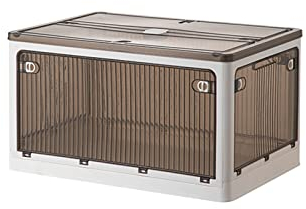 Ergocar Scatole Immagazzinaggio Plastica Pieghevole, Apertura a Cinque Lati, Impilabili Scatola Organizer Trasparente con Coperchi e Ruote Nella, per Auto, Armadi, Casa, Ufficio