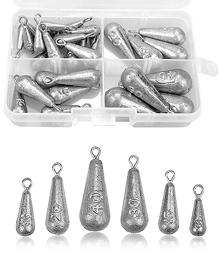 Hyakoz 30 Stück Birnenblei Set, Blei Set mit Aufbewahrungsbox für Das Angeln im Freien 5g/10G/15g/20g/30g/40g