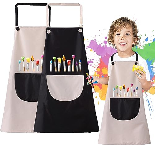 XSYKJGS Malschürze Kinder 2 Stück Schürze Kinder Schule, Verstellbare 6-10-12 Jahre Kochschürze Kinder