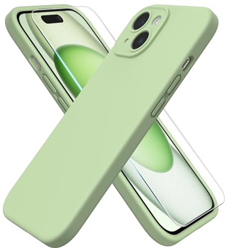 ACRONIX für iPhone 15 Hülle Silikon (2024) mit Kameraschutz und 1 Stück Schutzfolie, Ganzkörper-Case, Stoßfeste, Anti-Kratzer Mikrofaser Handyhülle iPhone 15 - Leicht Grün