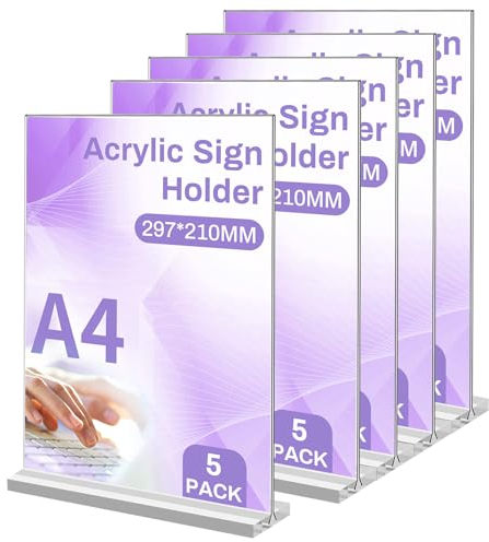 Sagreeny 5 Stück Ständer Tischaufsteller A4, A4 Acrylplakat Menü Rack, Transparenter Kunststoff Display Rack Tischständer Restaurant Hotel Dokument Büro Speicher (A4-T 5Pack)